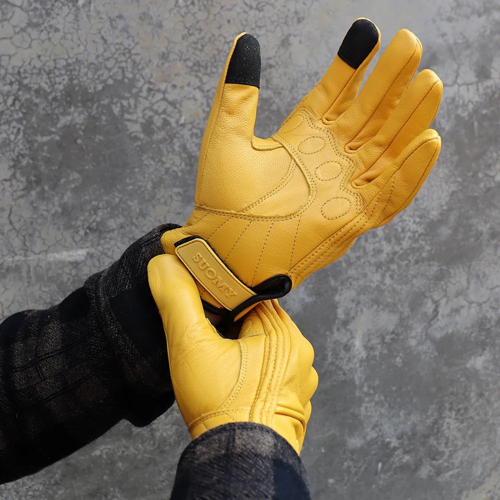 Leather Motorcycle Gloves Men Women Touch Screen Motorcyclist Riding Gloves Retro Breathable Motorbike Motocross Gloves Yellow Leather Motorcycle Gloves Men Women Touch Screen Motorcyclist Riding Gloves Retro Breathable Motorbike Motocross Gloves Yellow