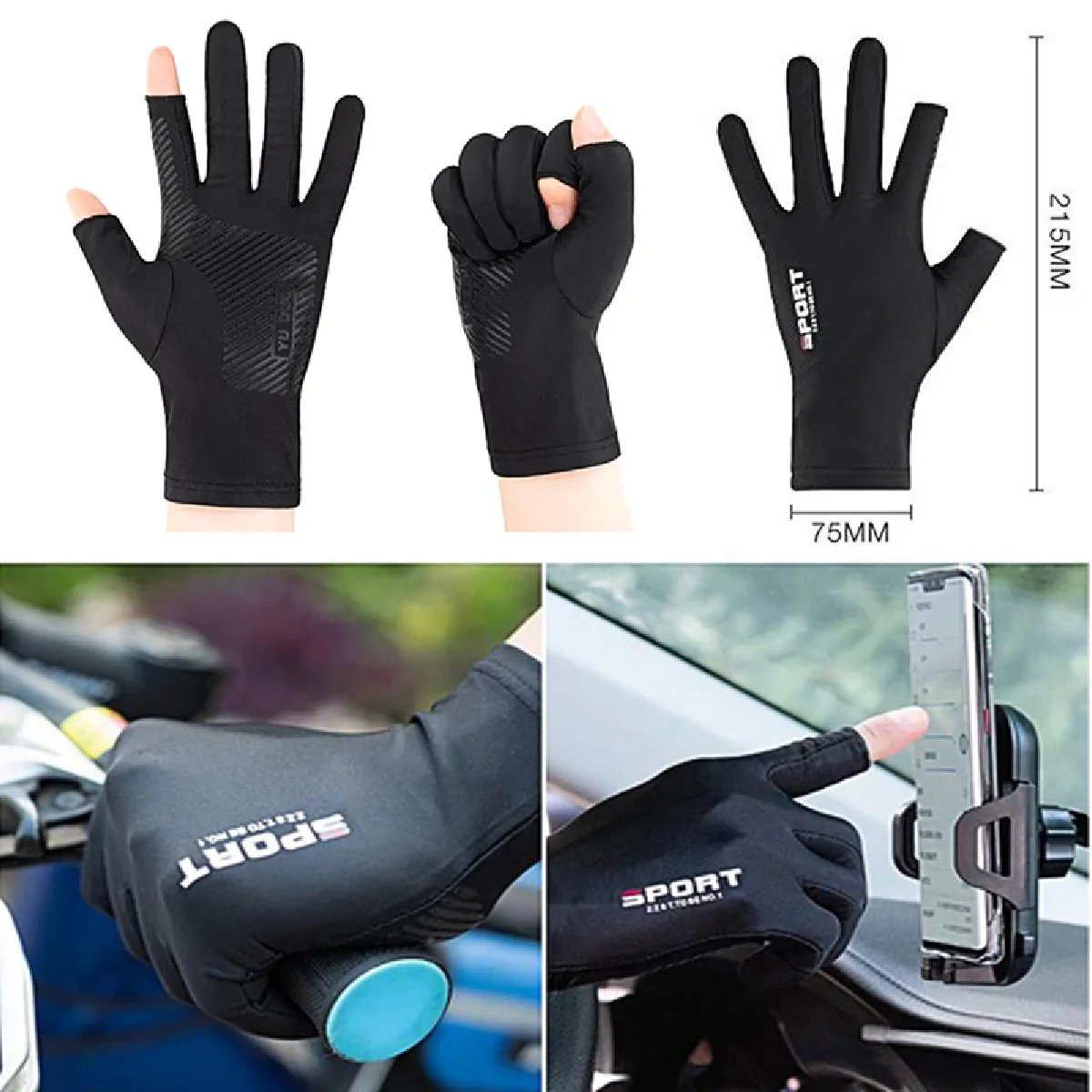 1 Pair Outdoor Sport Sun Protection Fishing Driving Gloves Touch Screen Thin Anti Uv Protective Gear Motorcycle Racing Gloves