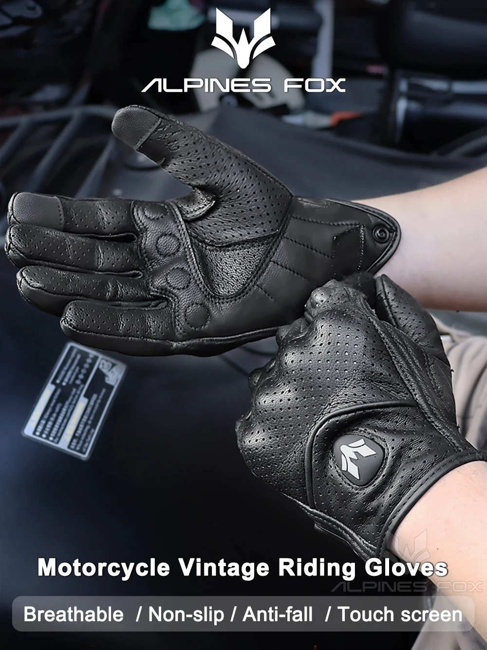 Vintage Genuine Leather Perforated Motorbike Gloves Men Women Retro Summer Breathable Motorcycle Motocross Racing Street Gloves