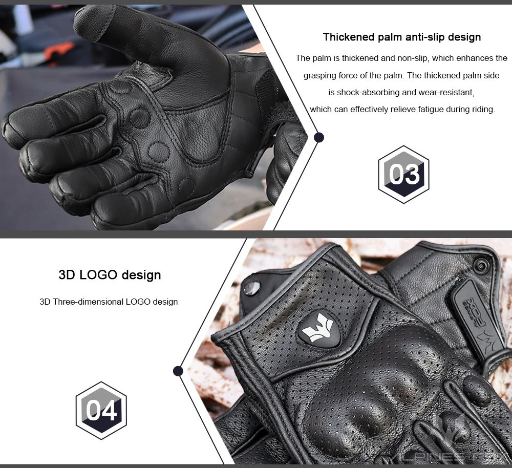 Vintage Genuine Leather Perforated Motorbike Gloves Men Women Retro Summer Breathable Motorcycle Motocross Racing Street Gloves