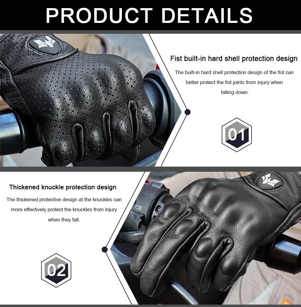 Vintage Genuine Leather Perforated Motorbike Gloves Men Women Retro Summer Breathable Motorcycle Motocross Racing Street Gloves