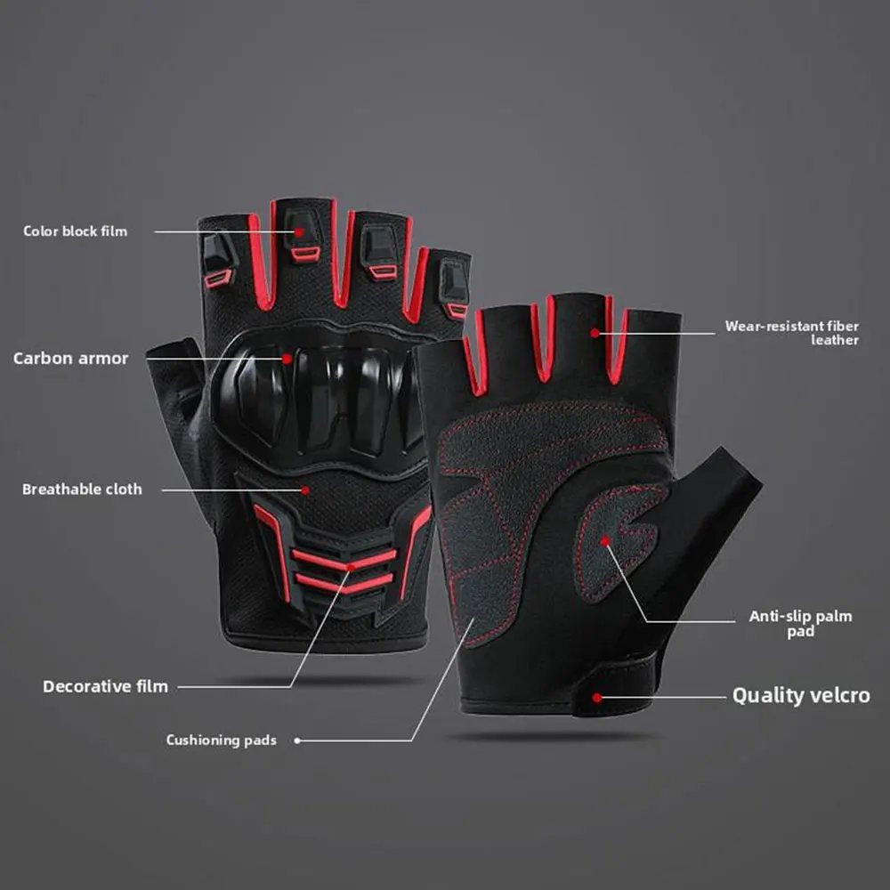 Motorcycle Gloves Men's Women Motorbike Riding Gloves Protective Gear Summer Half Finger Guantes Moto Black Protective Gear