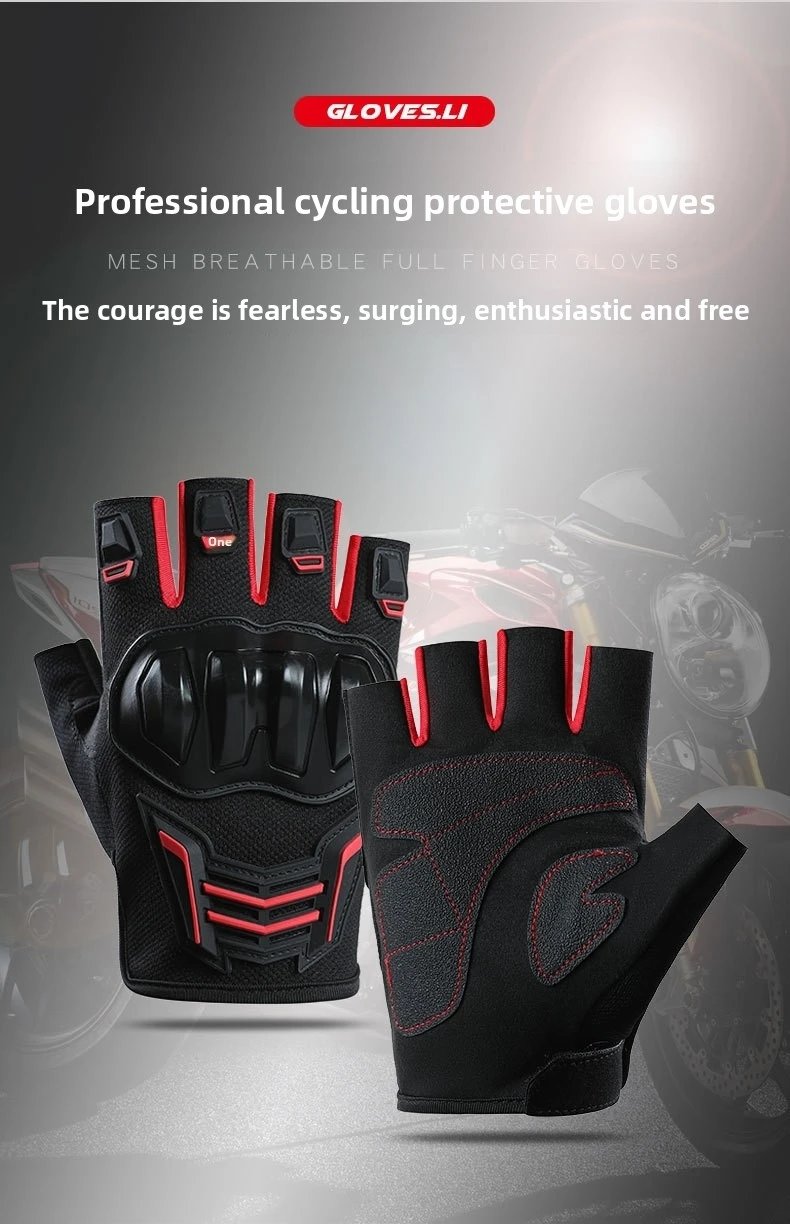 Motorcycle Gloves Men's Women Motorbike Riding Gloves Protective Gear Summer Half Finger Guantes Moto Black Protective Gear