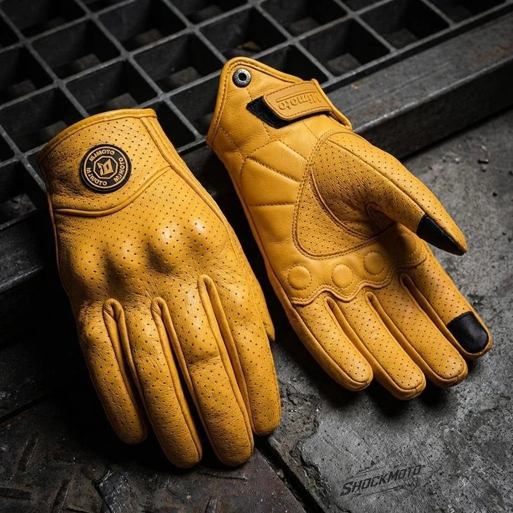 Classic Retro Leather Motorcycle Gloves Summer Wear-Resistant Anti-Slip Men Women Mountain Bike Moto Biker Bicycle Accessories