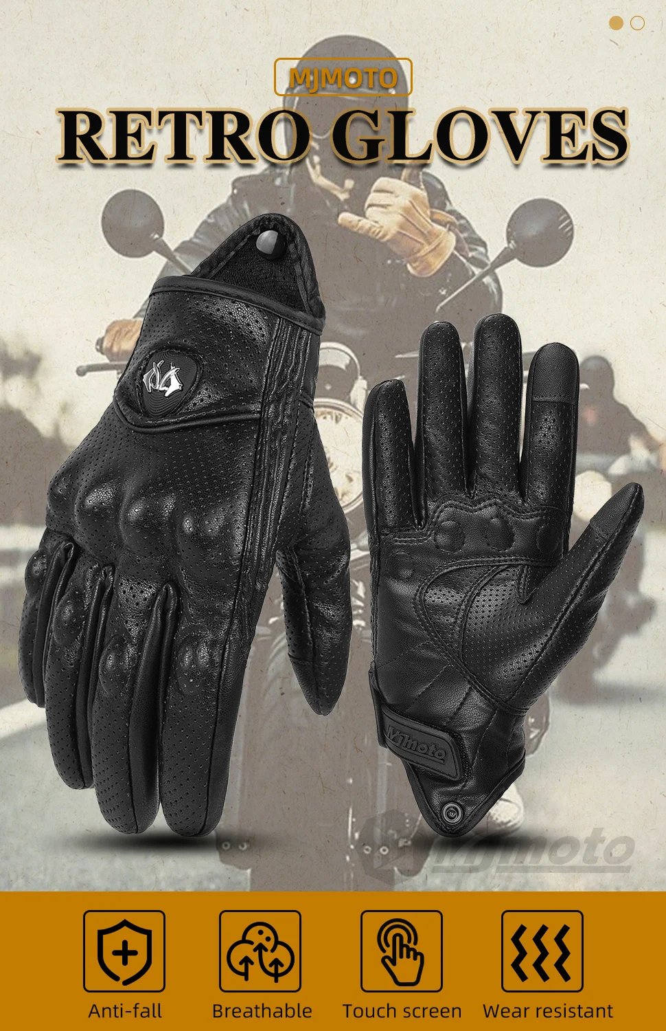 Classic Retro Leather Motorcycle Gloves Summer Wear-Resistant Anti-Slip Men Women Mountain Bike Moto Biker Bicycle Accessories Classic Retro Leather Motorcycle Gloves Summer Wear-Resistant Anti-Slip Men Women Mountain Bike Moto Biker Bicycle Accessories