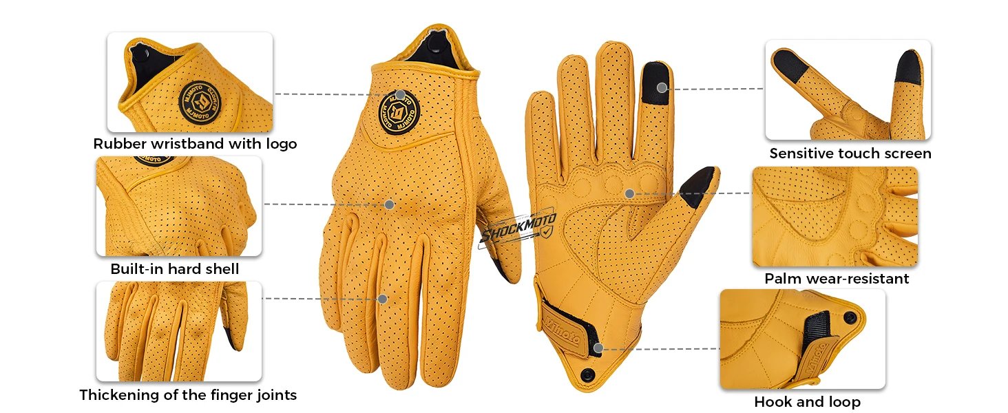 Classic Retro Leather Motorcycle Gloves Summer Wear-Resistant Anti-Slip Men Women Mountain Bike Moto Biker Bicycle Accessories Classic Retro Leather Motorcycle Gloves Summer Wear-Resistant Anti-Slip Men Women Mountain Bike Moto Biker Bicycle Accessories