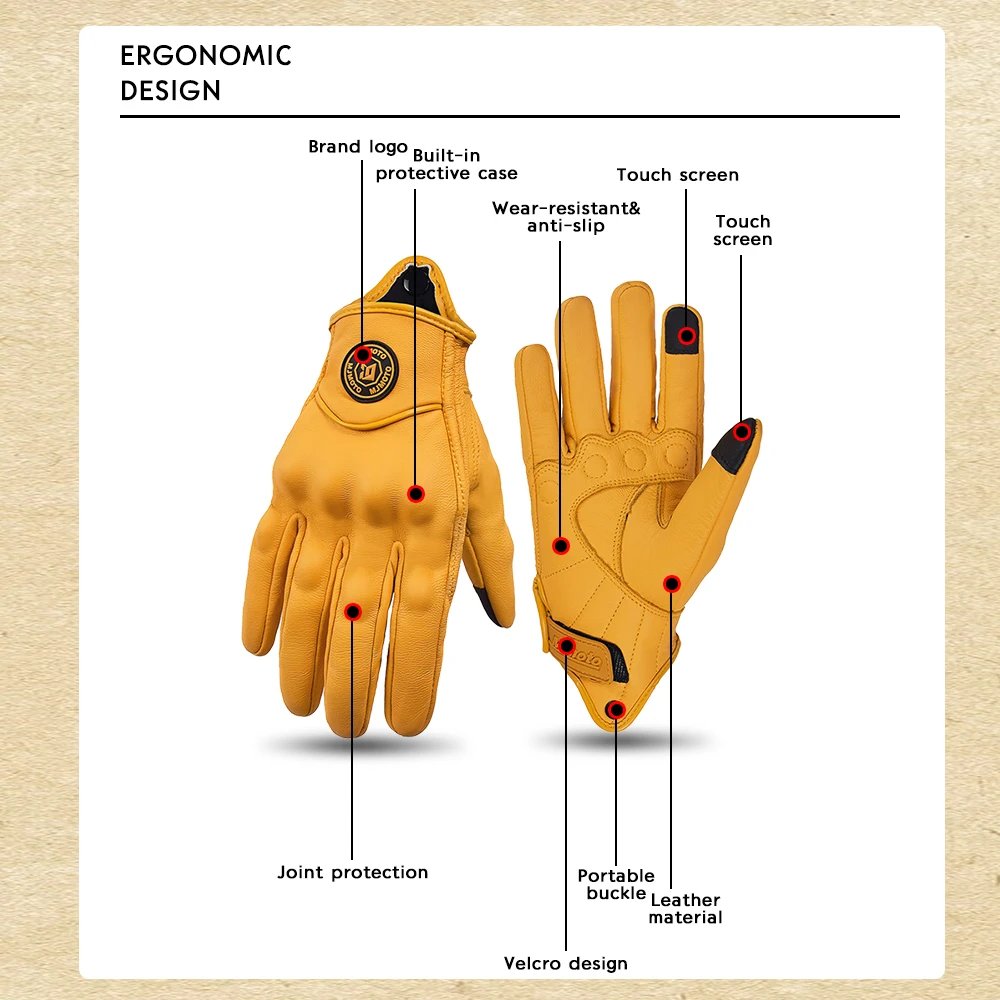 Classic Retro Leather Motorcycle Gloves Summer Wear-Resistant Anti-Slip Men Women Mountain Bike Moto Biker Bicycle Accessories