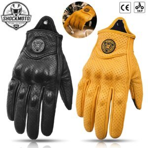 Classic Retro Leather Motorcycle Gloves Summer Wear-Resistant Anti-Slip Men Women Mountain Bike Moto Biker Bicycle Accessories