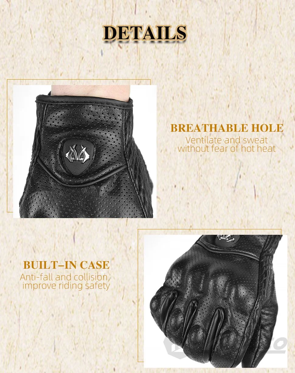 Classic Retro Leather Motorcycle Gloves Summer Wear-Resistant Anti-Slip Men Women Mountain Bike Moto Biker Bicycle Accessories Classic Retro Leather Motorcycle Gloves Summer Wear-Resistant Anti-Slip Men Women Mountain Bike Moto Biker Bicycle Accessories
