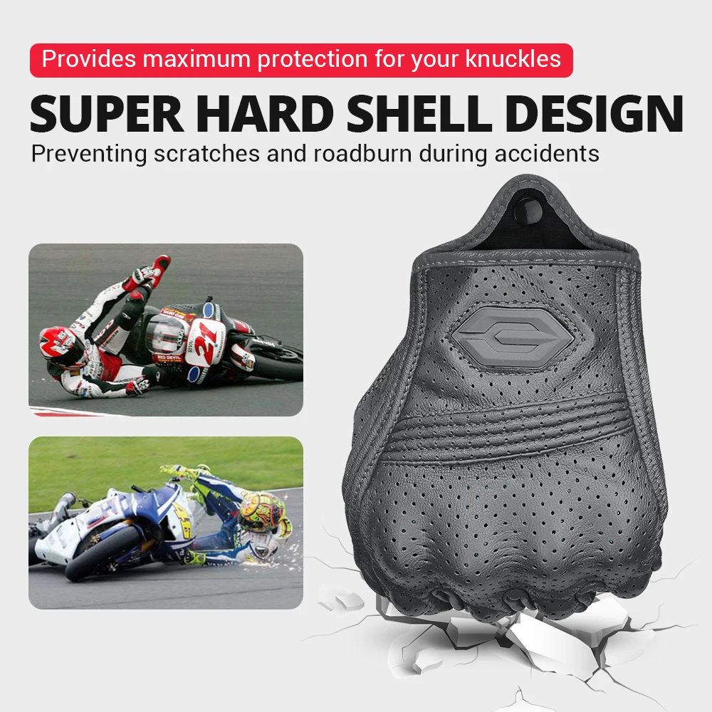 Leather Motorcycle Gloves Summer Breathable Mesh Moto Gloves Touch Function Motorbike Gloves Motocross Off-Road Racing Gloves