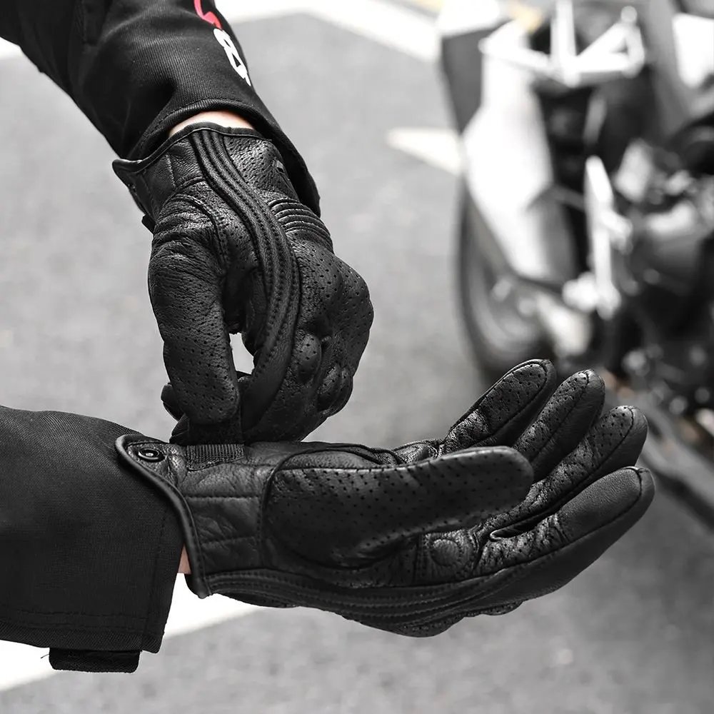 Leather Motorcycle Gloves Summer Breathable Mesh Moto Gloves Touch Function Motorbike Gloves Motocross Off-Road Racing Gloves