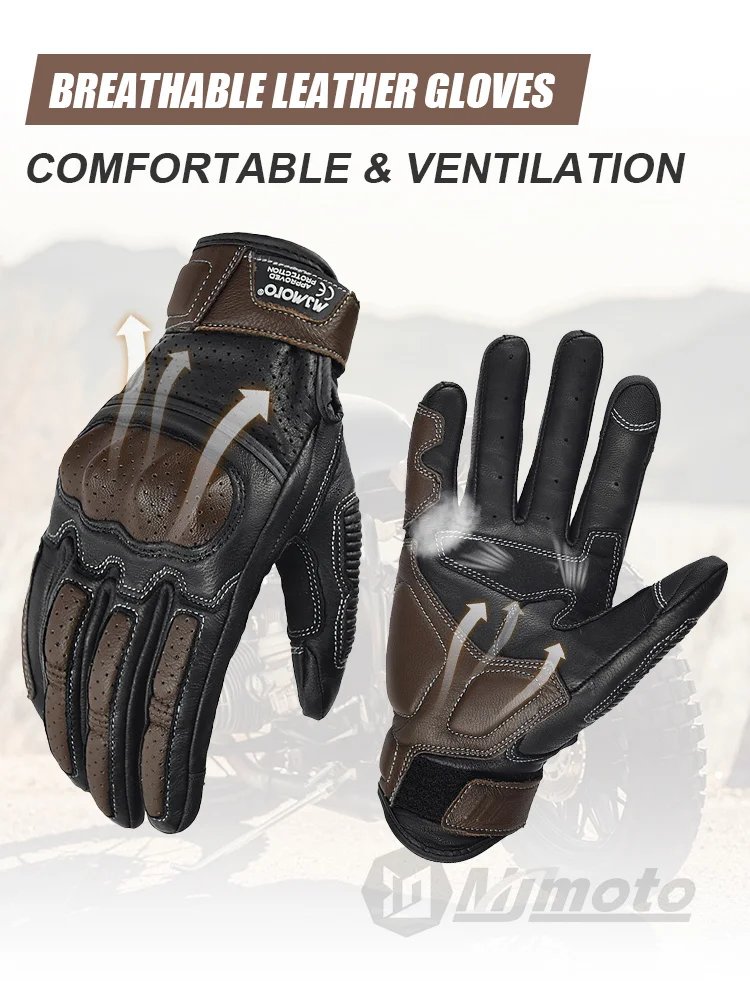With CE Approved Summer Retro Perforated Leather Motorcycle Gloves Men Women Full Finger Motocross Dirt Biker Glove Guantes Moto With CE Approved Summer Retro Perforated Leather Motorcycle Gloves Men Women Full Finger Motocross Dirt Biker Glove Guantes Moto