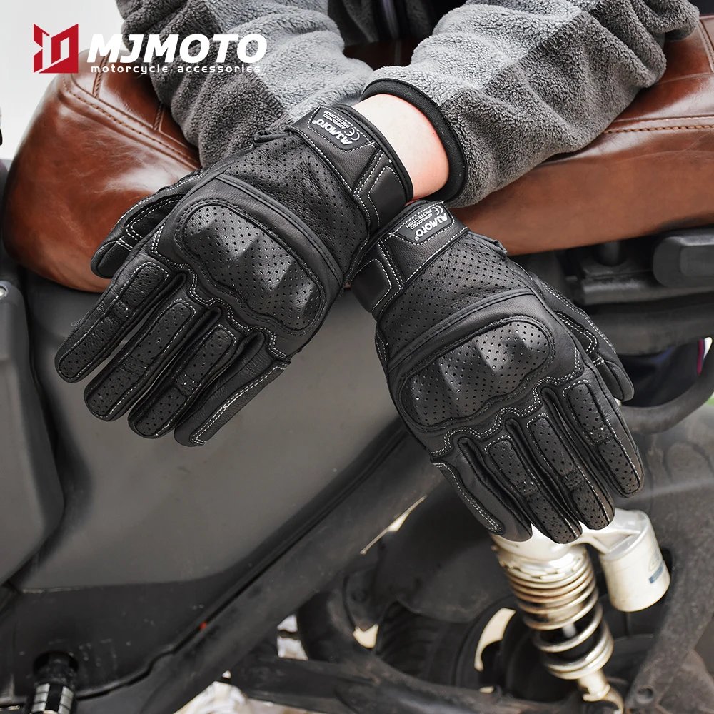With CE Approved Summer Retro Perforated Leather Motorcycle Gloves Men Women Full Finger Motocross Dirt Biker Glove Guantes Moto With CE Approved Summer Retro Perforated Leather Motorcycle Gloves Men Women Full Finger Motocross Dirt Biker Glove Guantes Moto