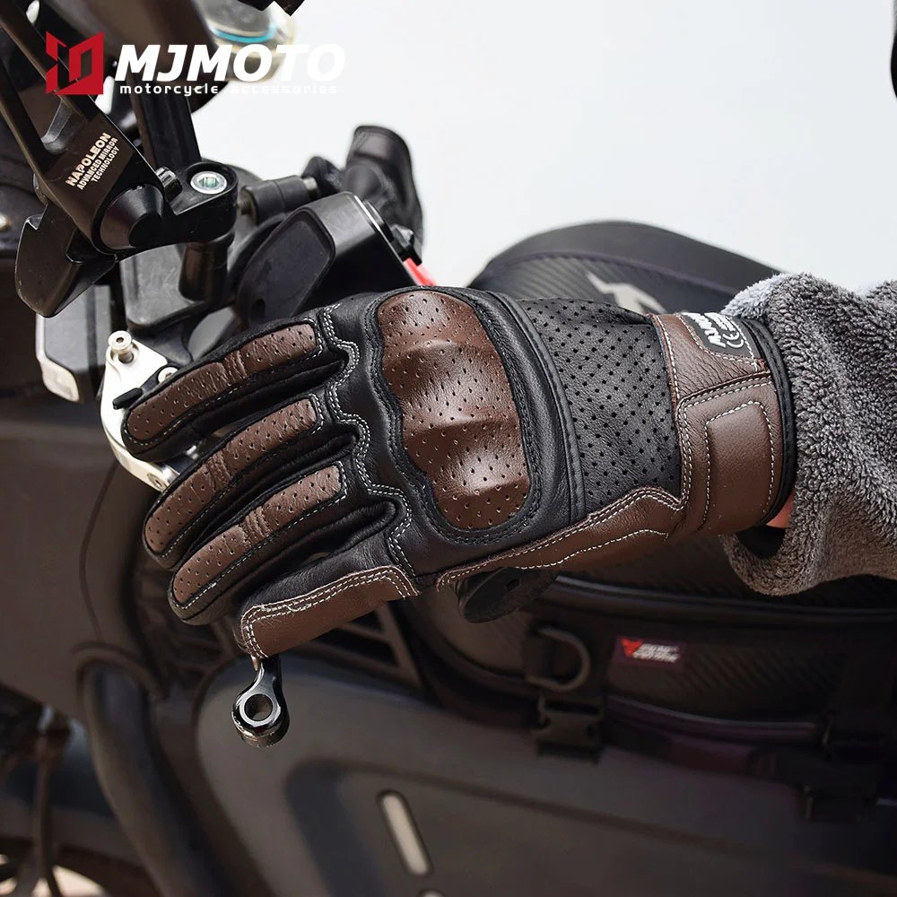 With CE Approved Summer Retro Perforated Leather Motorcycle Gloves Men Women Full Finger Motocross Dirt Biker Glove Guantes Moto With CE Approved Summer Retro Perforated Leather Motorcycle Gloves Men Women Full Finger Motocross Dirt Biker Glove Guantes Moto