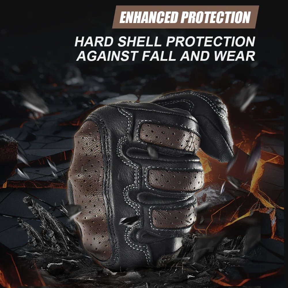 With CE Approved Summer Retro Perforated Leather Motorcycle Gloves Men Women Full Finger Motocross Dirt Biker Glove Guantes Moto