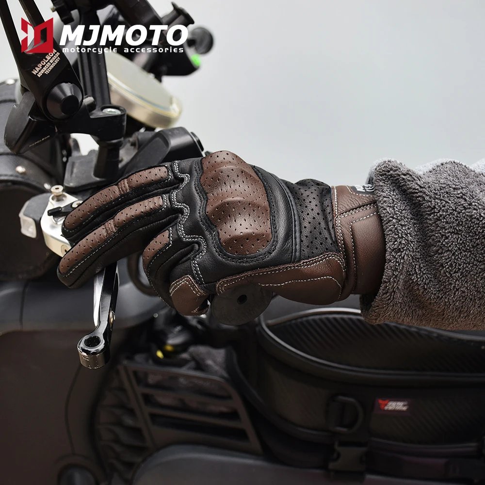 With CE Approved Summer Retro Perforated Leather Motorcycle Gloves Men Women Full Finger Motocross Dirt Biker Glove Guantes Moto With CE Approved Summer Retro Perforated Leather Motorcycle Gloves Men Women Full Finger Motocross Dirt Biker Glove Guantes Moto