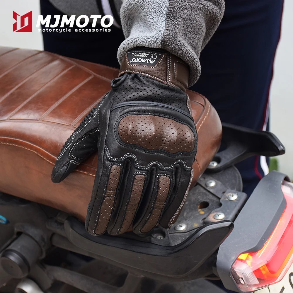With CE Approved Summer Retro Perforated Leather Motorcycle Gloves Men Women Full Finger Motocross Dirt Biker Glove Guantes Moto With CE Approved Summer Retro Perforated Leather Motorcycle Gloves Men Women Full Finger Motocross Dirt Biker Glove Guantes Moto