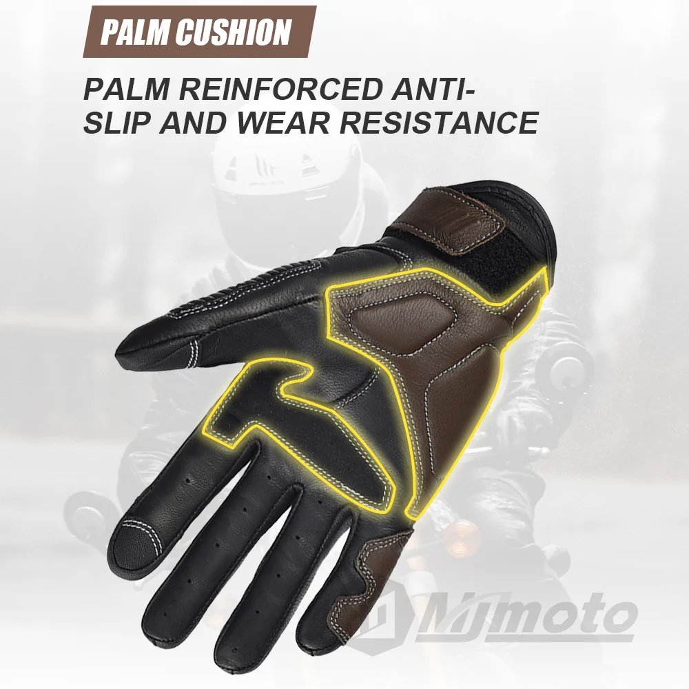 With CE Approved Summer Retro Perforated Leather Motorcycle Gloves Men Women Full Finger Motocross Dirt Biker Glove Guantes Moto