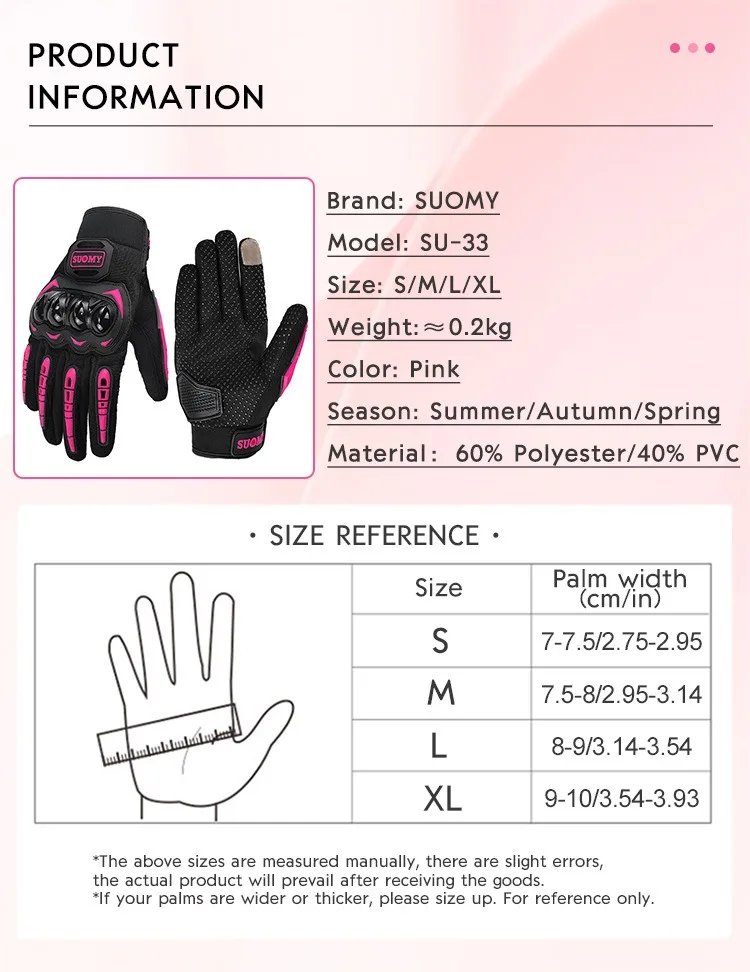 Suomy Motorcycle Gloves Touch Screen Breathable Racing Gloves Summer Mesh for Men Women Motard