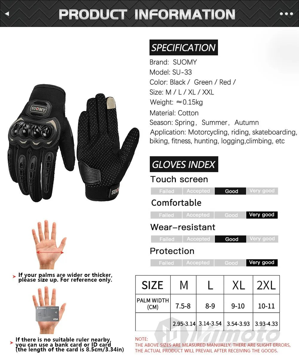 Suomy Motorcycle Gloves Touch Screen Breathable Racing Gloves Summer Mesh for Men Women Motard