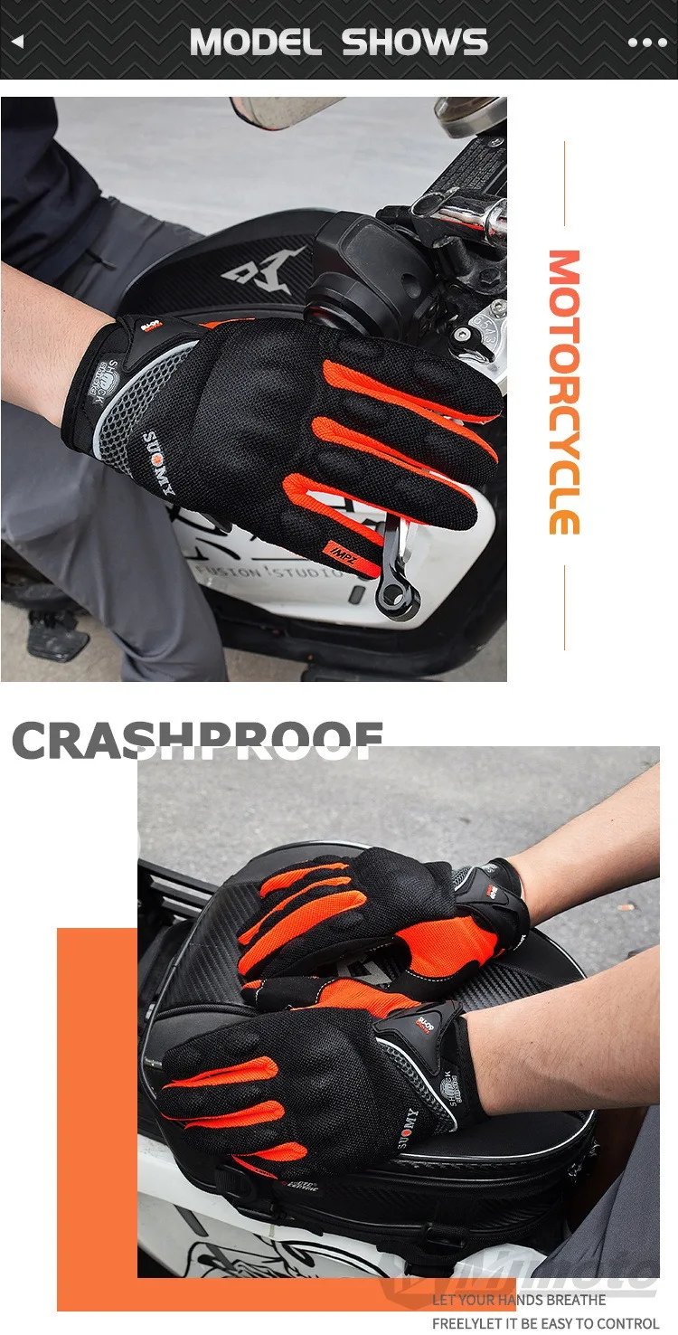 Suomy Motorcycle Gloves Touch Screen Breathable Racing Gloves Summer Mesh for Men Women Motard