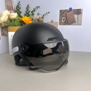 Motorcycle Helmet Vintage Black with Goggles Men Women For Ebike Cycling Urban Commuter