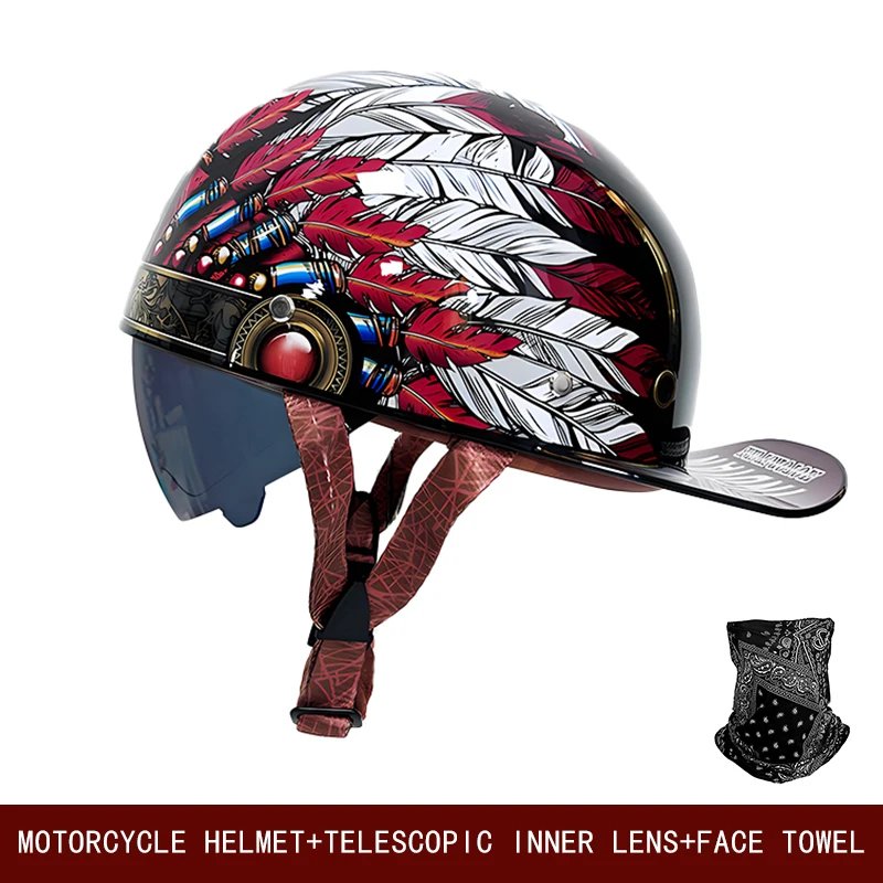 Motorcycle retro helmet universal cruise skateboard bike semi-helmet motorcycle new national standard summer