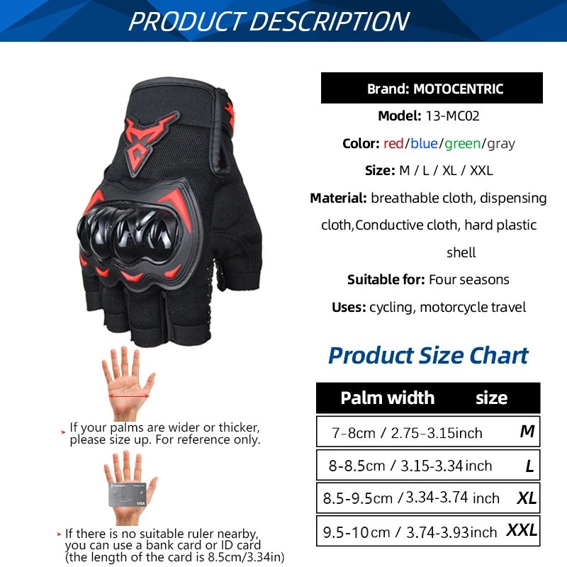 MOTOCENTRIC Summer Motorcycle Gloves Half Finger Breathable Motorcyclist Gloves ATV MTB Cycling Gloves Anti-fall Palm Guard Moto MOTOCENTRIC Summer Motorcycle Gloves Half Finger Breathable Motorcyclist Gloves ATV MTB Cycling Gloves Anti-fall Palm Guard Moto
