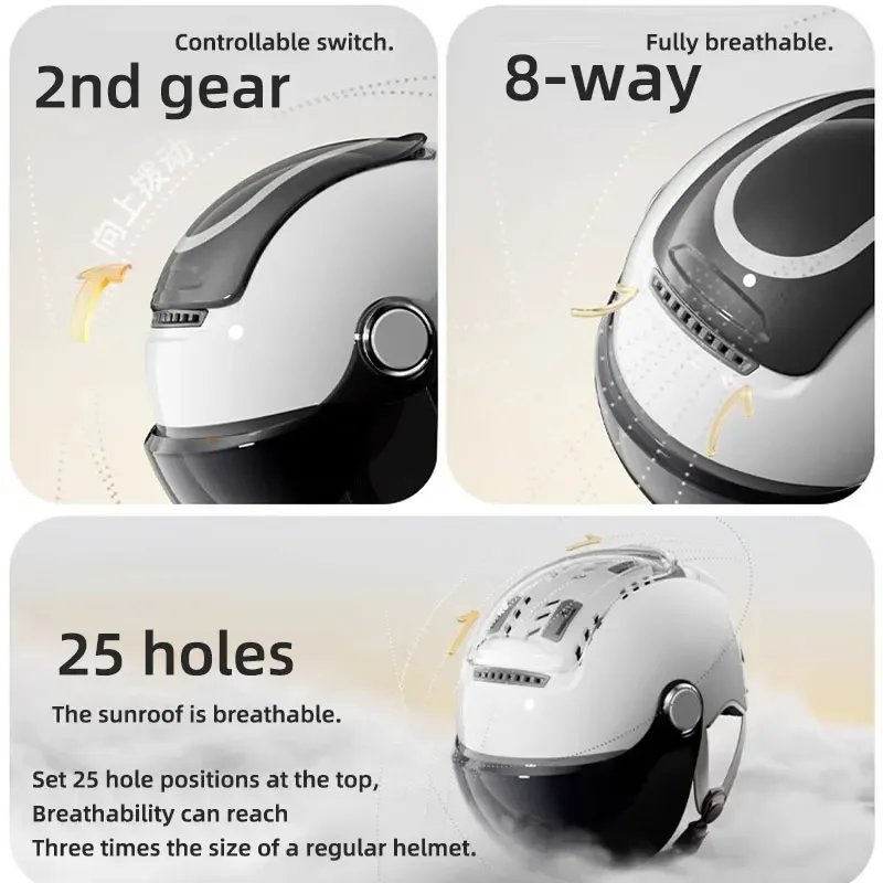 BIBEE 2.0 Electric Bike Motorcycle Helmet Summer Breathable Jet Scooter Half Helmets Men Women Dual Lenses 3/4 Open Face Helmets