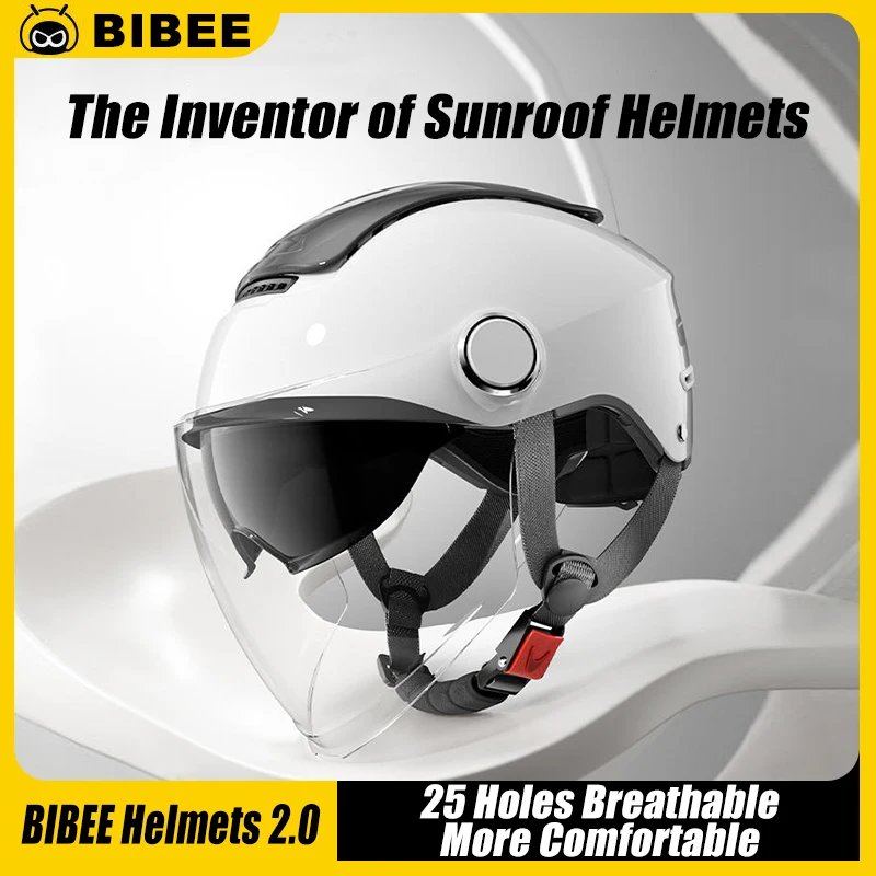 BIBEE 2.0 Electric Bike Motorcycle Helmet Summer Breathable Jet Scooter Half Helmets Men Women Dual Lenses 3/4 Open Face Helmets