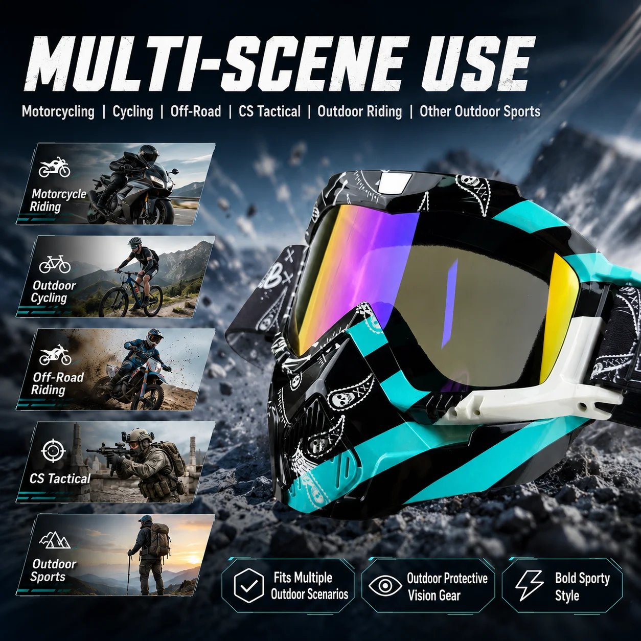 Full Face Motocross Goggles with UV400 Protection HD Clarity TPU Frame Motorcycle Windshield Off-Road ATV Racing Goggles