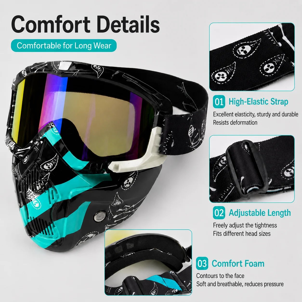 Full Face Motocross Goggles with UV400 Protection HD Clarity TPU Frame Motorcycle Windshield Off-Road ATV Racing Goggles