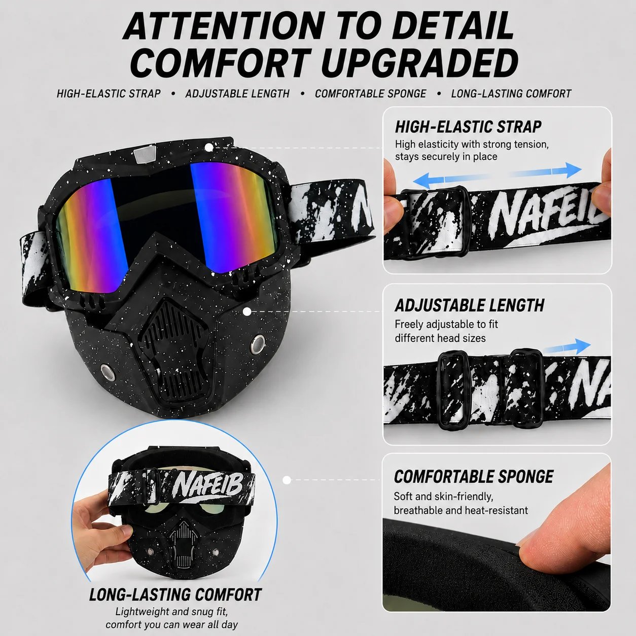 Full-Face Motorcycle Protective Mask with UV Protection Off-Road Goggles for Outdoor Sports And Tactical Gear