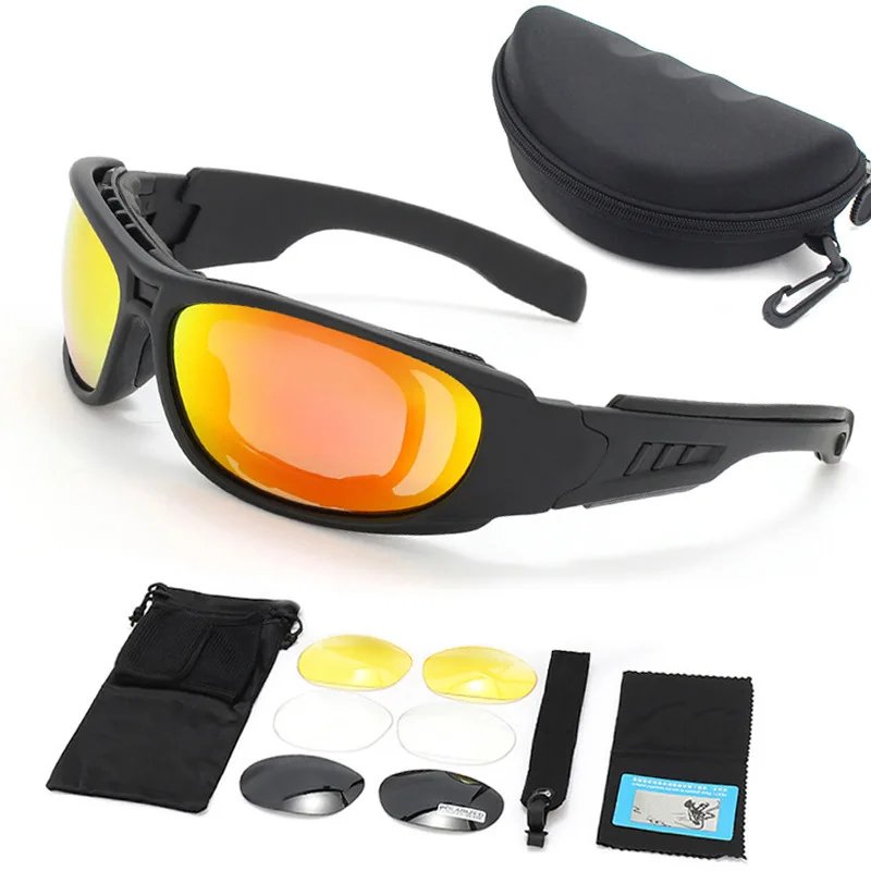 Polarized Glasses CS Tactical Motorcycle Hunting Shooting Airsoft Protection Goggles with 4 Lens Kit