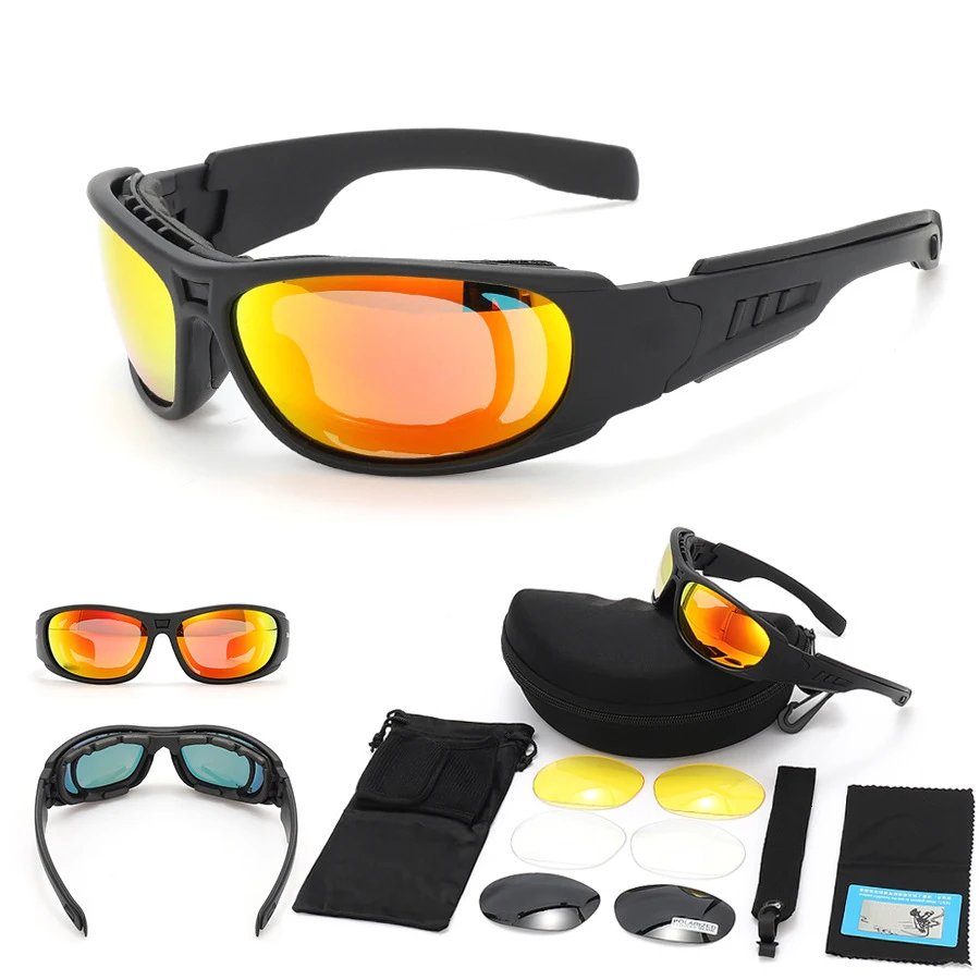 Polarized Glasses CS Tactical Motorcycle Hunting Shooting Airsoft Protection Goggles with 4 Lens Kit