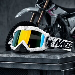 Motocross Goggles with Nose Guard for Men Women, Wide View Dirt Bike ATV Off-Road Motorcycle Racing Goggles with Adjustable Strap