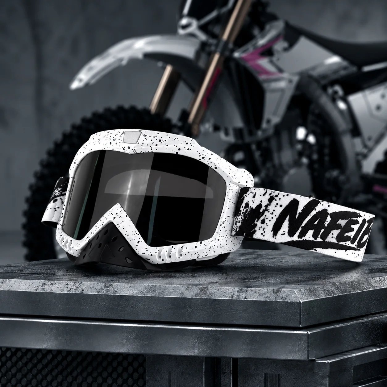 Motocross Goggles with Nose Guard for Men Women, Wide View Dirt Bike ATV Off-Road Motorcycle Racing Goggles with Adjustable Strap