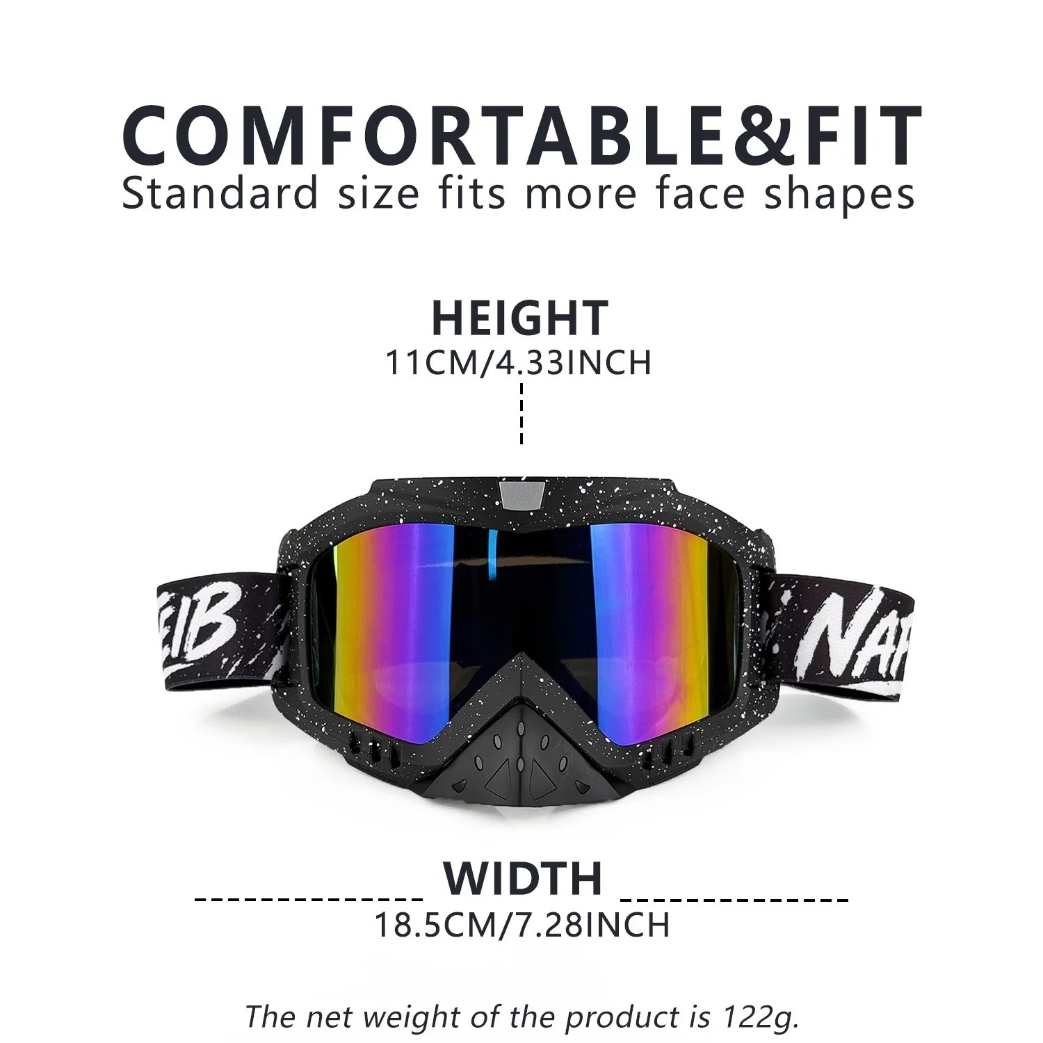 Motocross Goggles with Nose Guard for Men Women, Wide View Dirt Bike ATV Off-Road Motorcycle Racing Goggles with Adjustable Strap