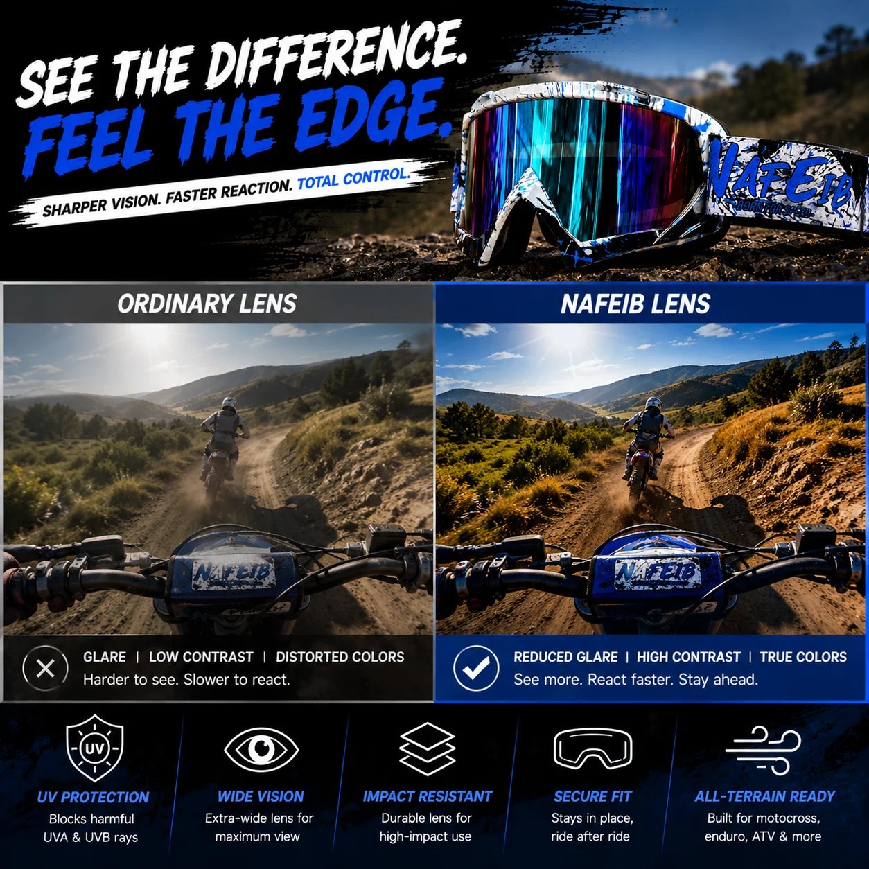 Blue White Graffiti Moto Goggles UV Protection Wind Dust Proof For MX Enduro Dirt Bike ATV MTB Ski Cycling Sports Eyewear
