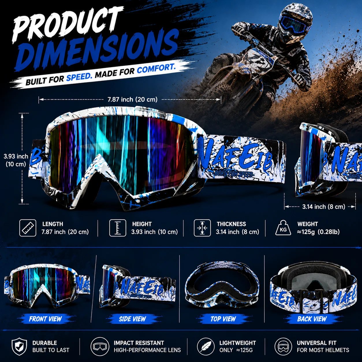 Blue White Graffiti Moto Goggles UV Protection Wind Dust Proof For MX Enduro Dirt Bike ATV MTB Ski Cycling Sports Eyewear