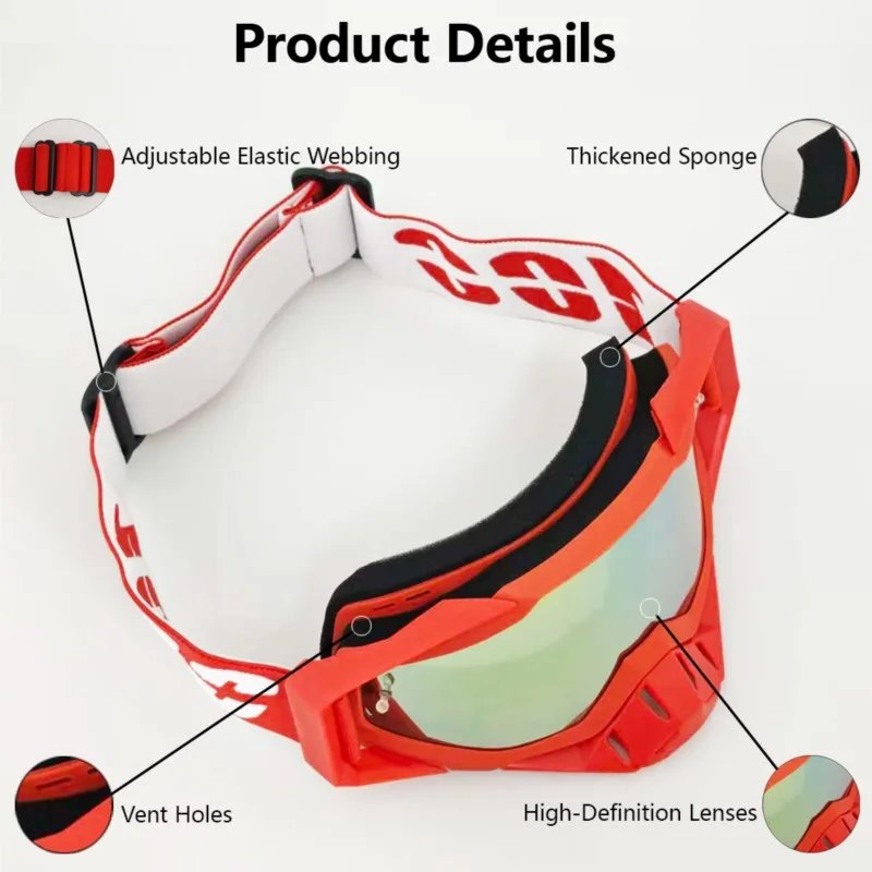 Shockproof Motorbike Safety Goggles Windproof Dust Resistant Curved Lens For Highway Long Distance Riding