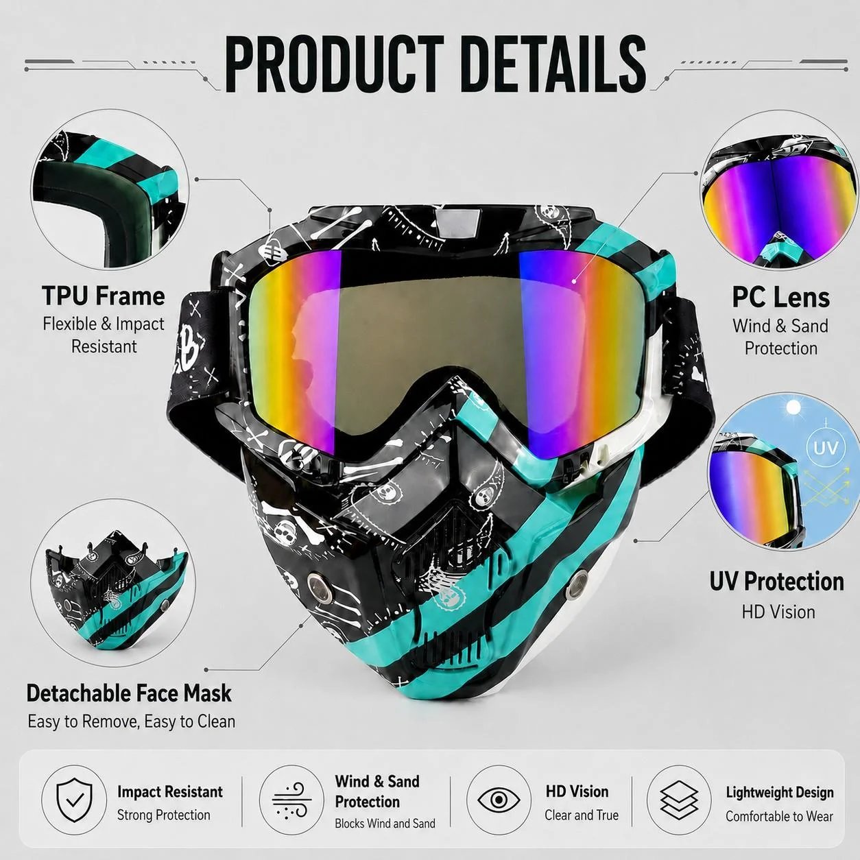 Unisex Windproof Dustproof Graffiti Motocross Goggles UV Protection Universal Outdoor Cycling Sports Mask for Men And Women