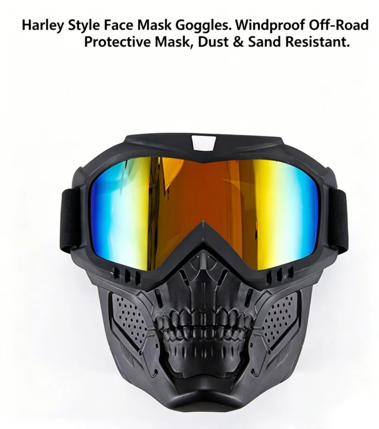Skull Motorcycle Off-Road Face Mask, Windproof Helmet Goggles, Dust Resistant Protective Riding Gear for Motorcyclists