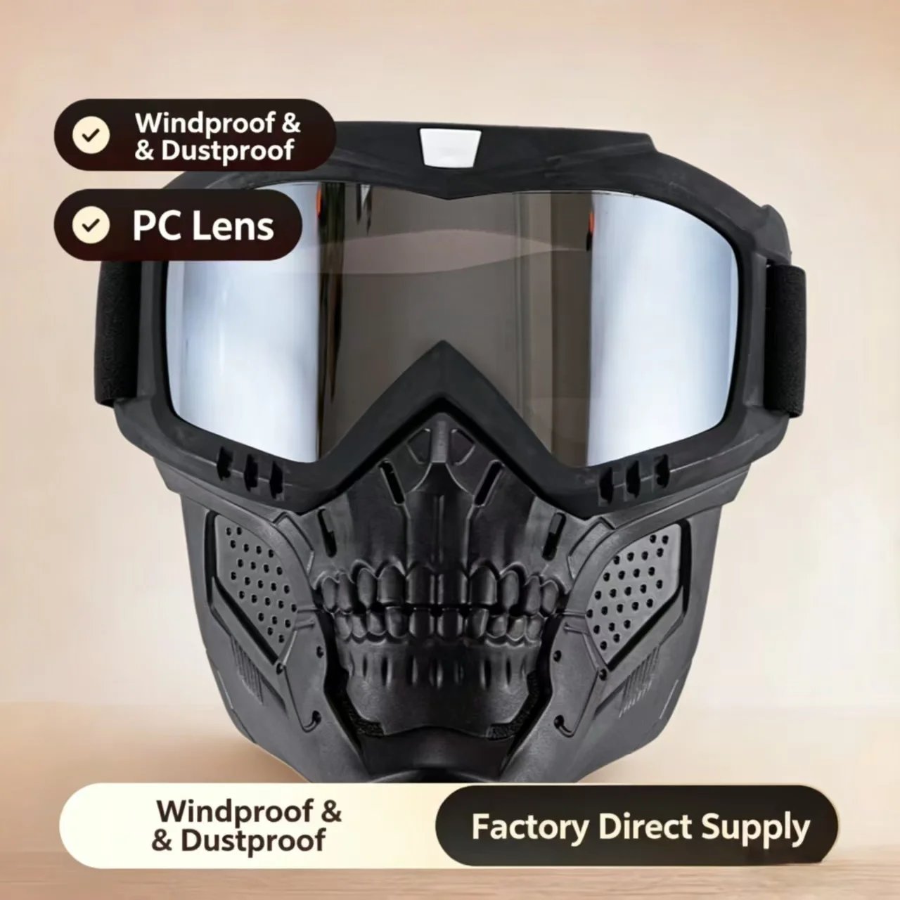 Skull Motorcycle Off-Road Face Mask, Windproof Helmet Goggles, Dust Resistant Protective Riding Gear for Motorcyclists Skull Motorcycle Off-Road Face Mask, Windproof Helmet Goggles, Dust Resistant Protective Riding Gear for Motorcyclists