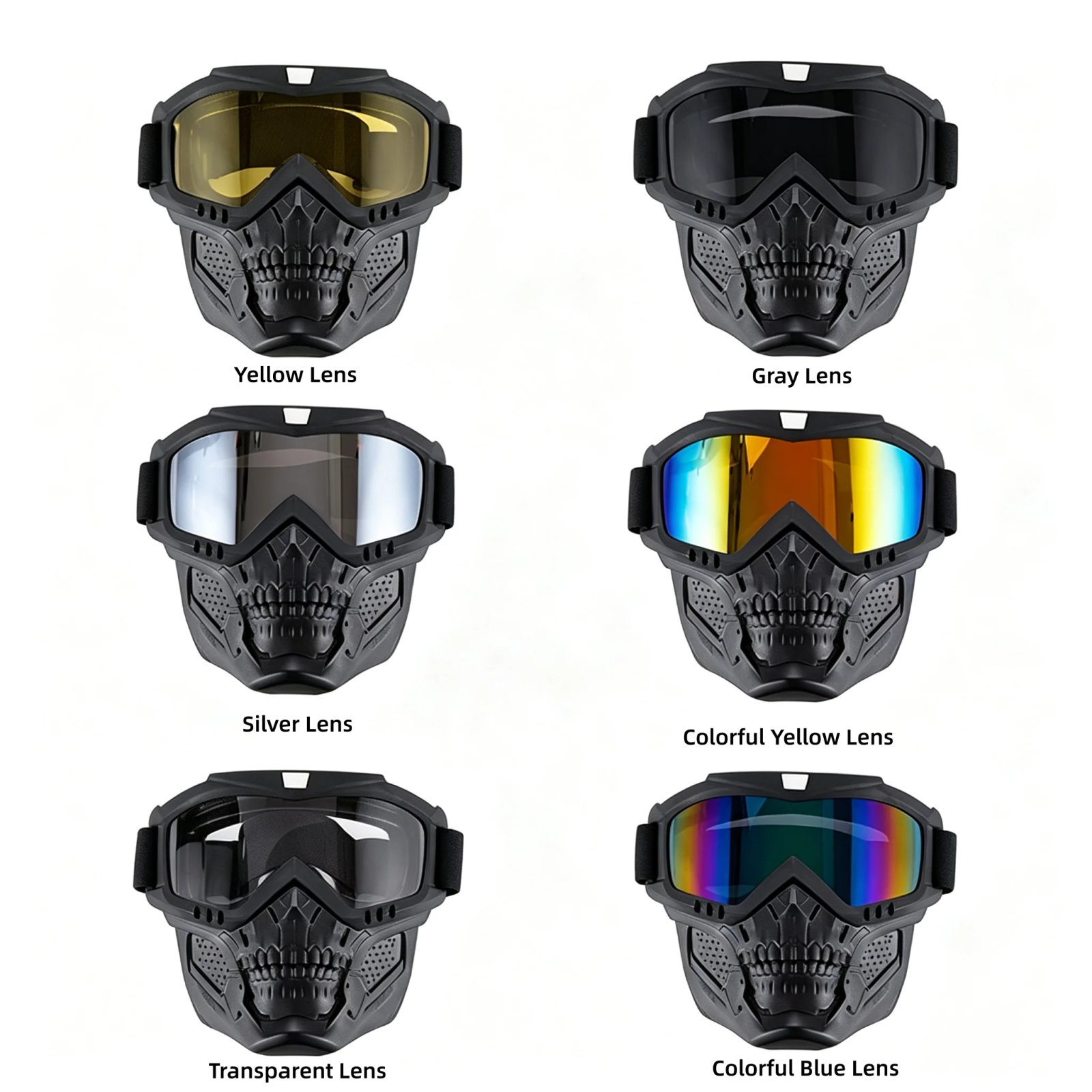 Skull Motorcycle Off-Road Face Mask, Windproof Helmet Goggles, Dust Resistant Protective Riding Gear for Motorcyclists