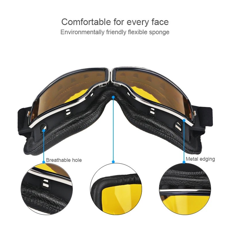 Universal Vintage Goggles Motorcycle Leather Goggles Glasses Cruiser Folding Goggles For Motorcycle Motocross racing Glasses