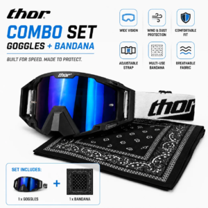 Motorcycle Goggles with Bandana Set, MX Riding Eyewear Face Cover Combo, Adjustable Strap Off Road Glasses for ATV MTB Cycling Outdoor