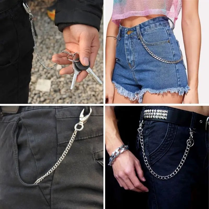 16" Punk Belt Wallet Chain Waist Pants Chain Pocket Chain with Keyring for Pants Belt Jeans Wallets Keys Jewerly Unisex