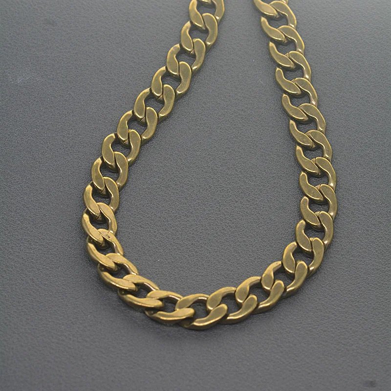 custom length solid brass large 9 mm thick oval nk link necklace wallet jean pocket watch chain DIY replacement
