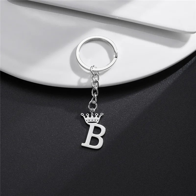NEW Crown 26 Initials Letter Keychain for Women Stainless Steel Alphabet Pendant Keyrings Girls Handbag Wallet Key Chain Jewelry